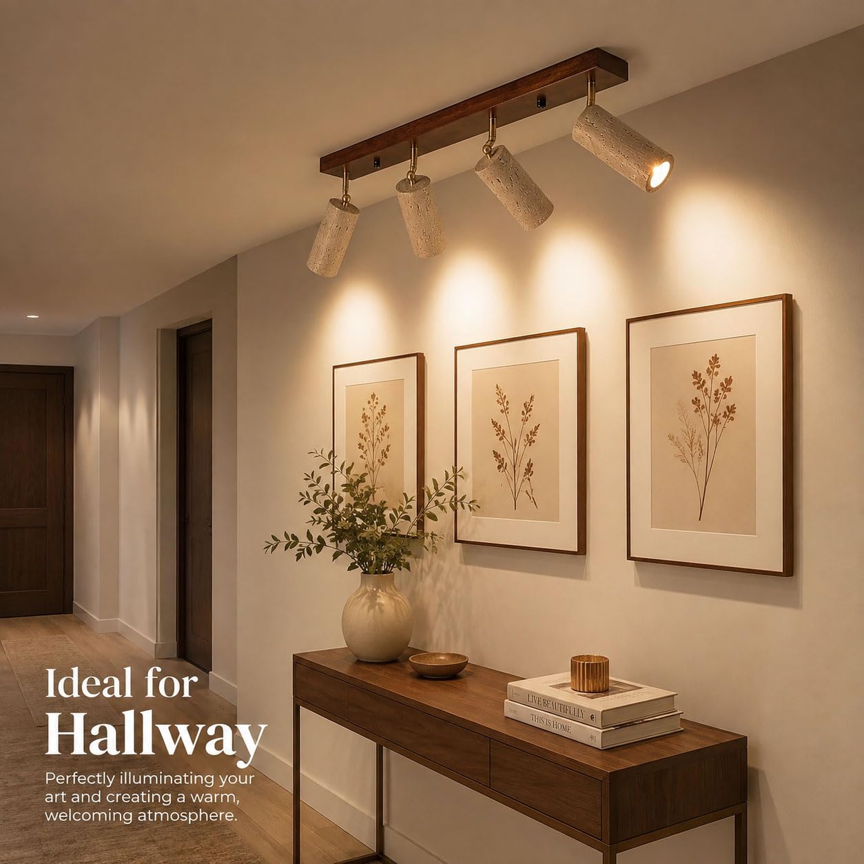 Trawertyn drewniany reflektor sufitowy, E27 LED 3000K