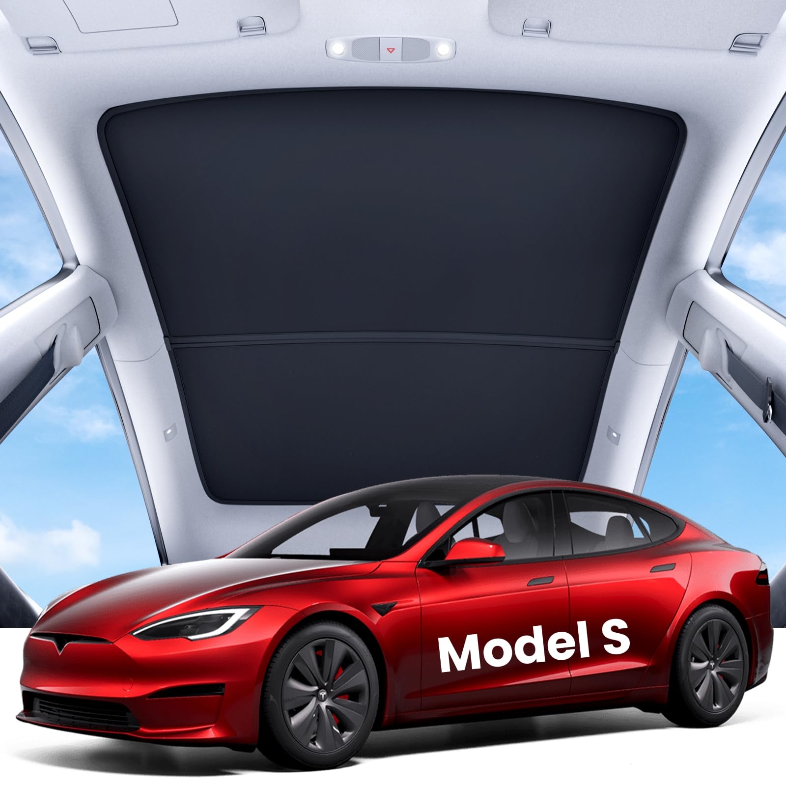 Photo 1 of REEVAA 2026 Upgraded Tesla Model S Sunshade Roof [No Gaps, No-Sagging] Model S Accessories Heat Insulation Foldable Glass Sunroof Cover for Model S 2022-2026, 2PCS, Black