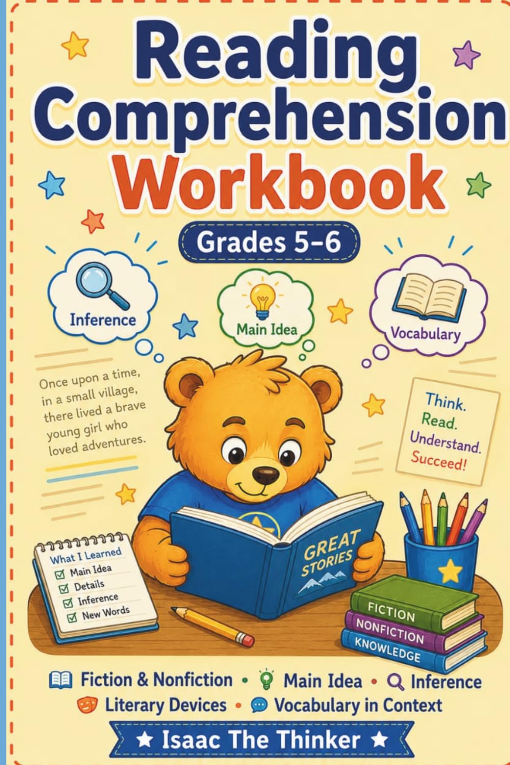 Reading Comprehension Workbook Grades 5-6: Fiction and Nonfiction Passages with Inference, Literary Devices, Vocabulary and Critical Thinking | Grades 5-6