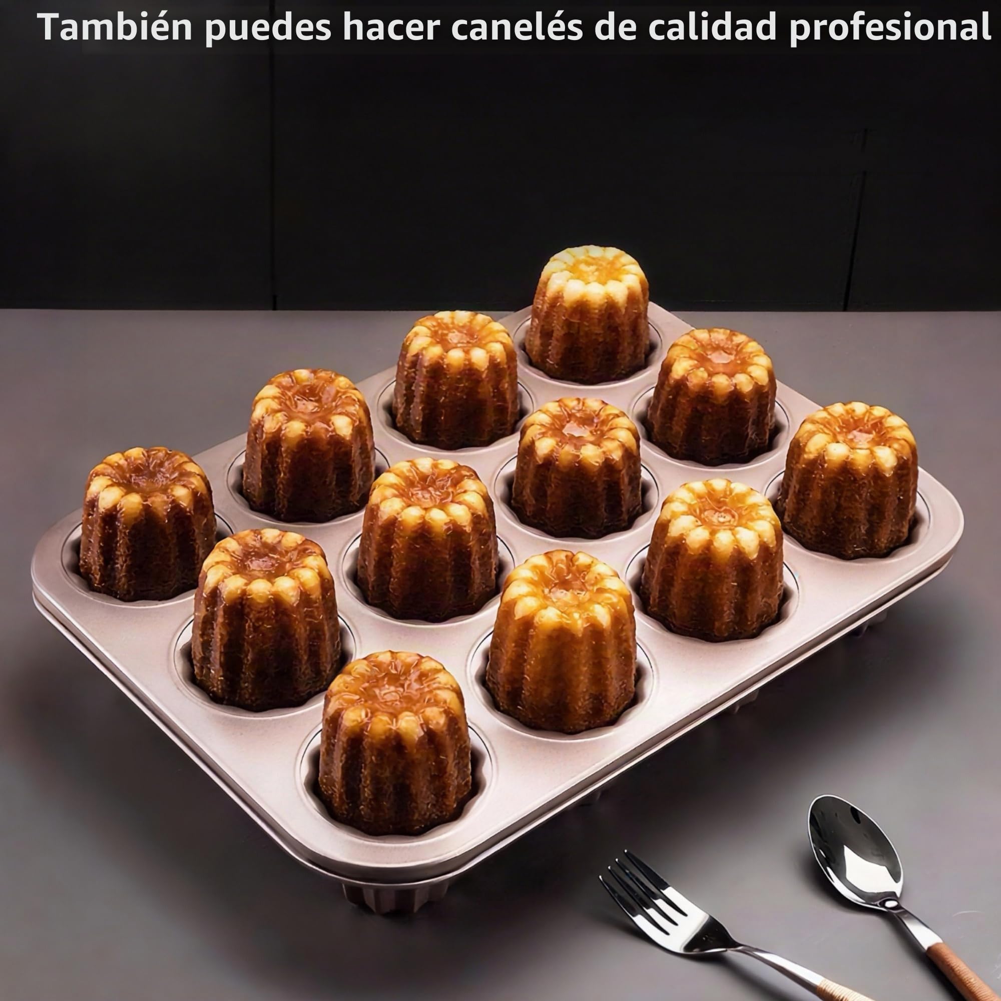 Molde Cannele Acero al Carbono Antiadherente Canneles Pan Dorado
