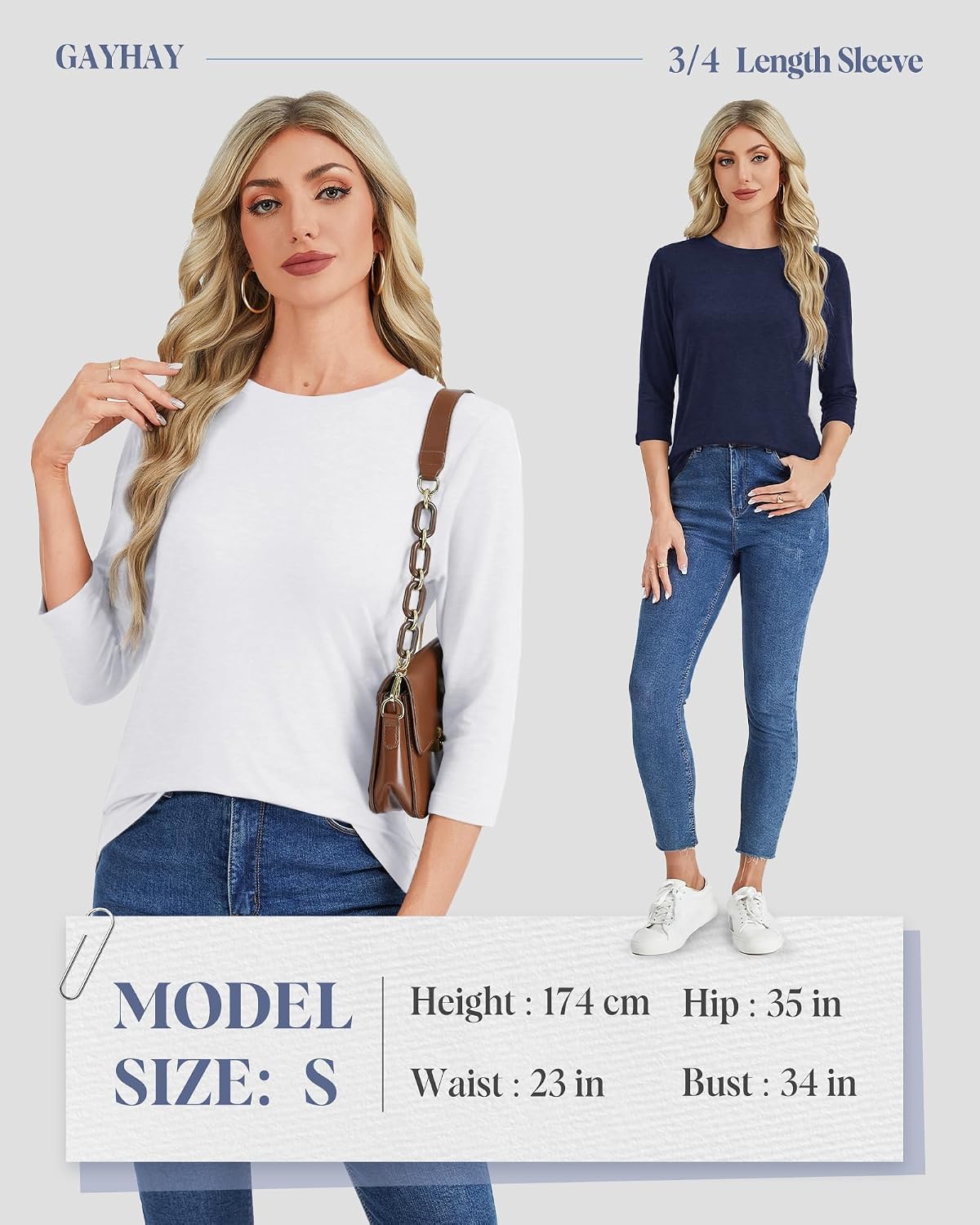 GAYHAY 3/4 Length Sleeve Womens Tops Elbow Crew Neck Shirts Loose Fit Casual Blouses Tunic Summer Spring Clothes 2026