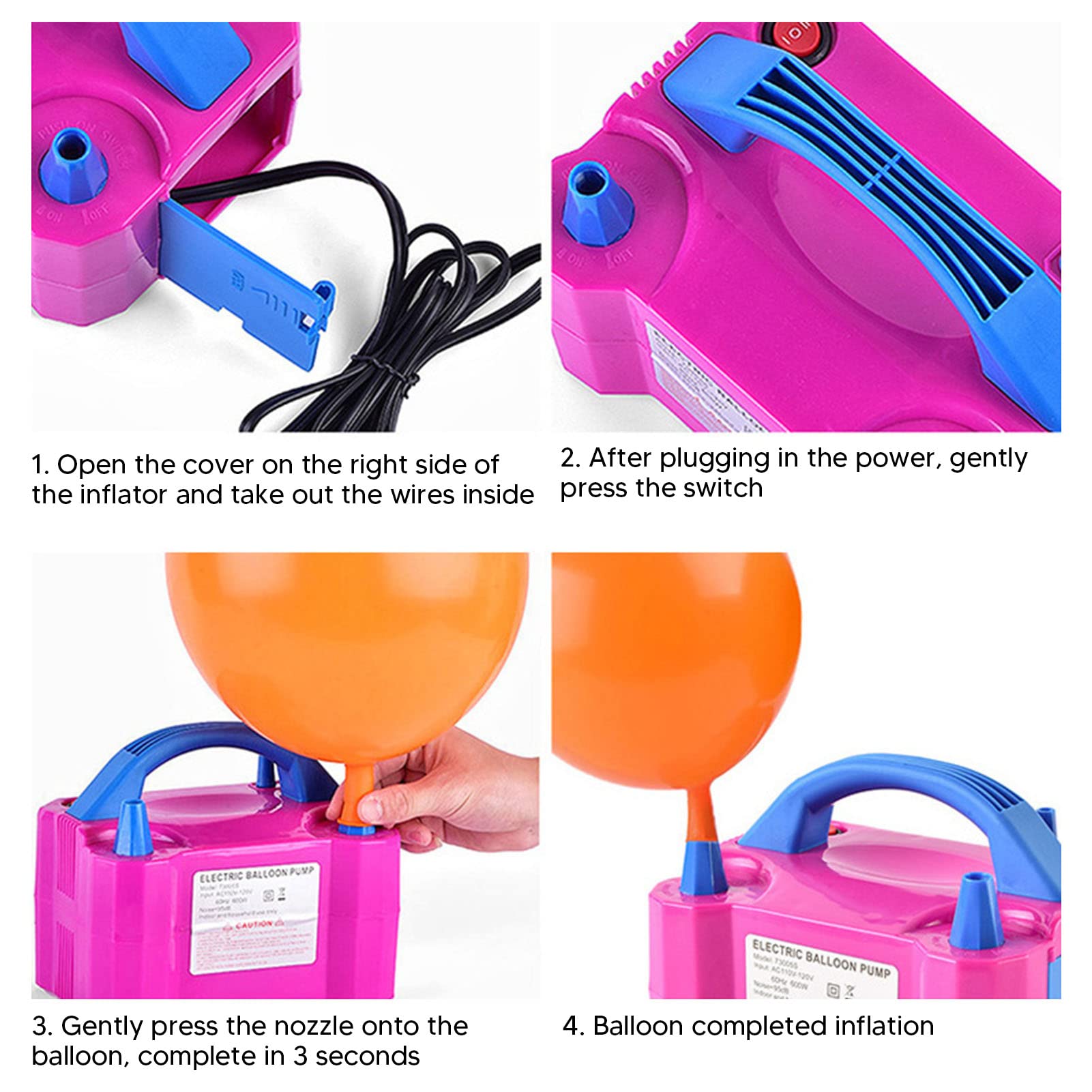 600W Electric Air Balloon Pump Dual Nozzle Automatic Balloon Inflator Blowing Machine Rose Red (EU Plug 220-240V)