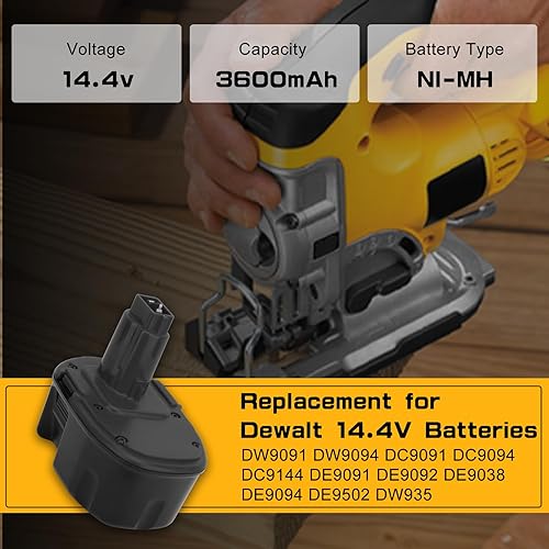 Miniatura 5 de Paquete de 2 baterías de repuesto actualizadas de 3.6Ah DC9091 compatibles con Dewalt 14.4 V, Ni-MH XRP DW9091 DW9094 DE9031 DE9038 DE9091 DE9092