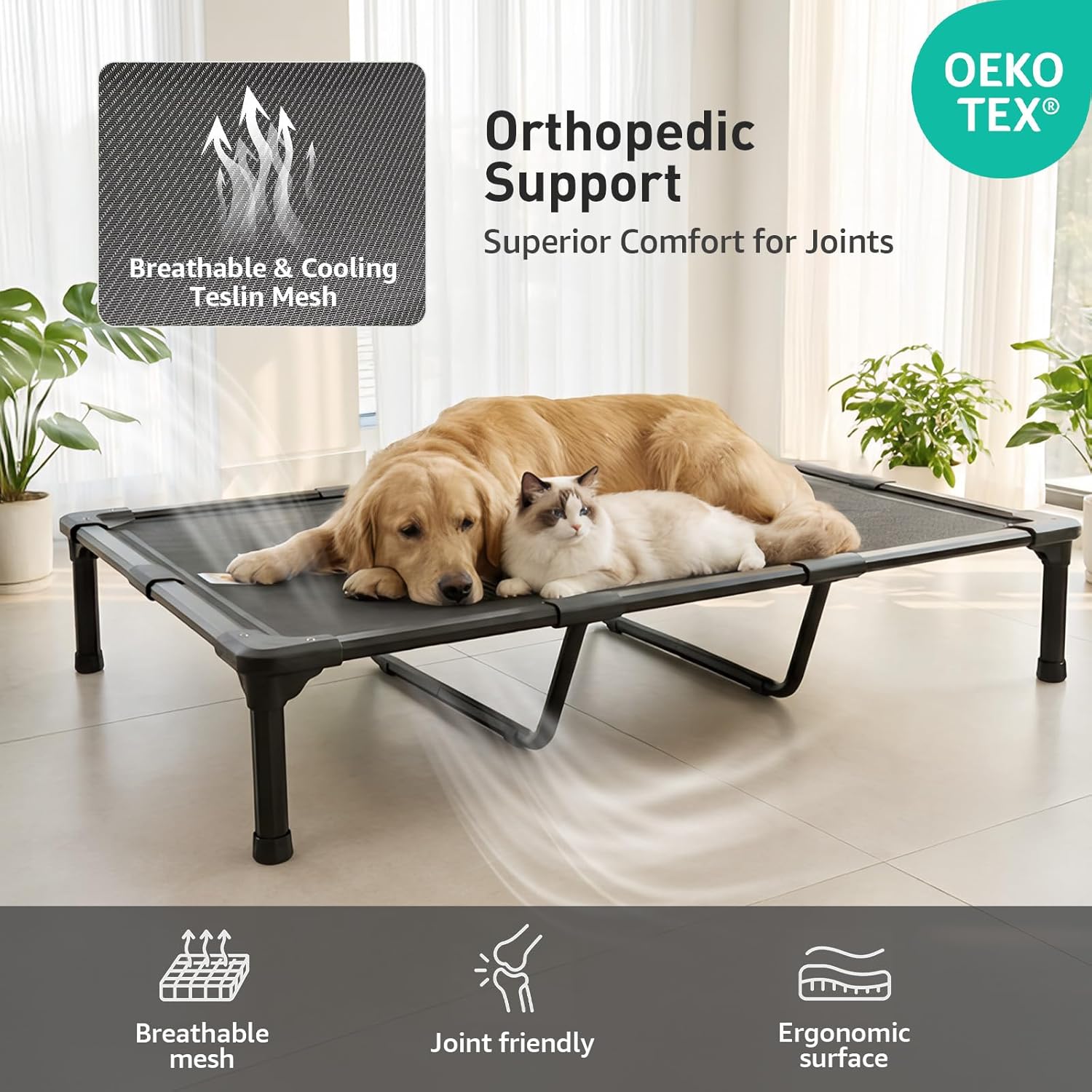Sytopia 47'' Indestructible Outdoor Elevated Dog Bed for Large Dogs, Chew-Proof Pet Camping Raised Cot with Breathable Mesh - Durable Frame, Cooling Hammock Bed, Non-Slip Feet, Waterproof, Easy Clean