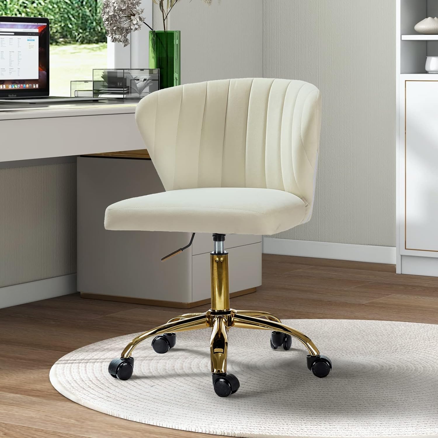 HULALA HOME Swivel Office Desk Chair Velvet Comfy Upholstered Computer