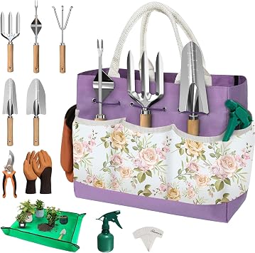 22Pcs Gardening Tools Set for Women Heavy Duty Garden Hand Tool Kit,Birthday Gifts for Mom Wife Grandma Beginner Gardening Accessories with Large Tote Bag/Shovel/Repotting Mat/Plant Labels/Gloves
