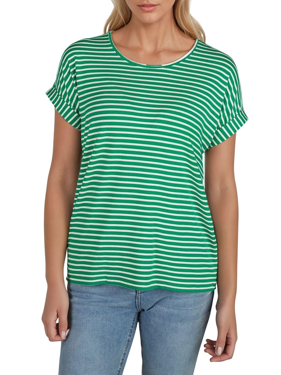 Only Moster Lot de 2 t-shirts à col rond et manches courtes pour femme Coupe droite Rayures bleues Rose Vert Noir XS S M L XL XXL