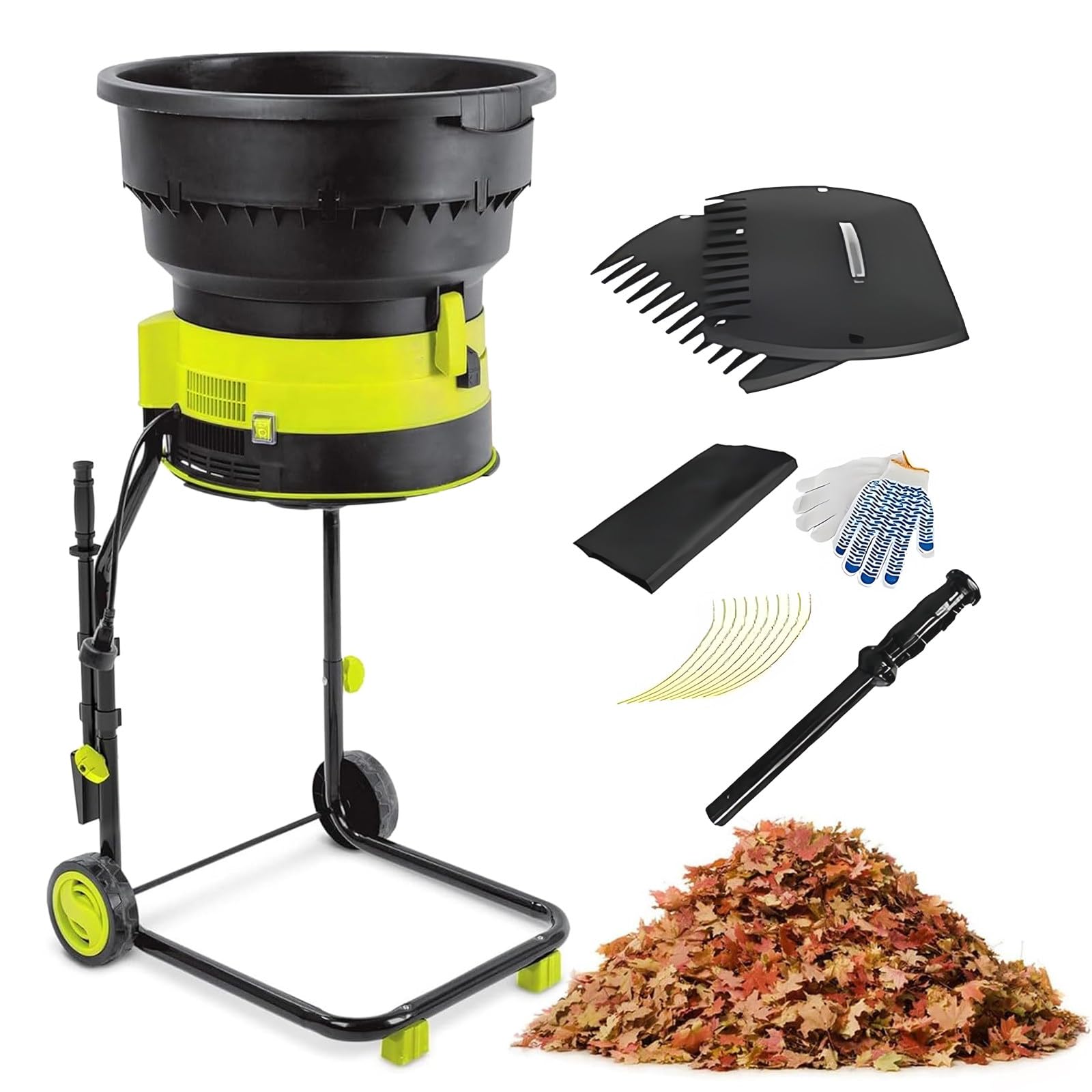 Trituradora de Hojas de 2500W con Ruedas y Bolsa de Almacenamiento,Trituradora de Jardín Sin Cuchillas,Trituradora Eléctrica de Hojas,8000rpm,Tolva de 54 cm de Ancho,Trituradora de Compost 10M Wire