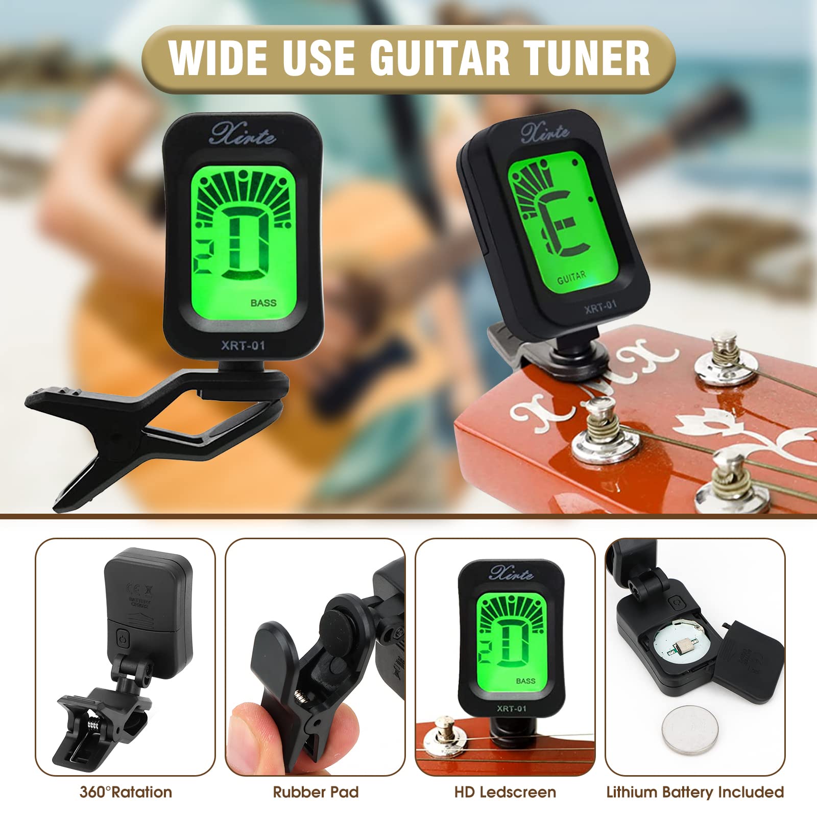 Accesorios Guitarra 80 Piezas con Afinador Guitarra,Correa Guitarra,Soporte pared Guitarra,Cejilla Guitarra,15Puas Guitarra,3 juegos Cuerdas Guitarra,Puente Guitarra,Cejuela guitarra acustica