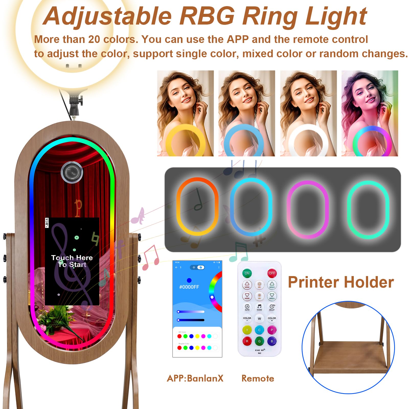 Cabina de fotos portátil con espejo mágico con pantalla táctil de 21.5 pulgadas, embalaje de funda de vuelo, cabina de fotos con espejo para selfie, cabina de fotos para bodas, fiestas