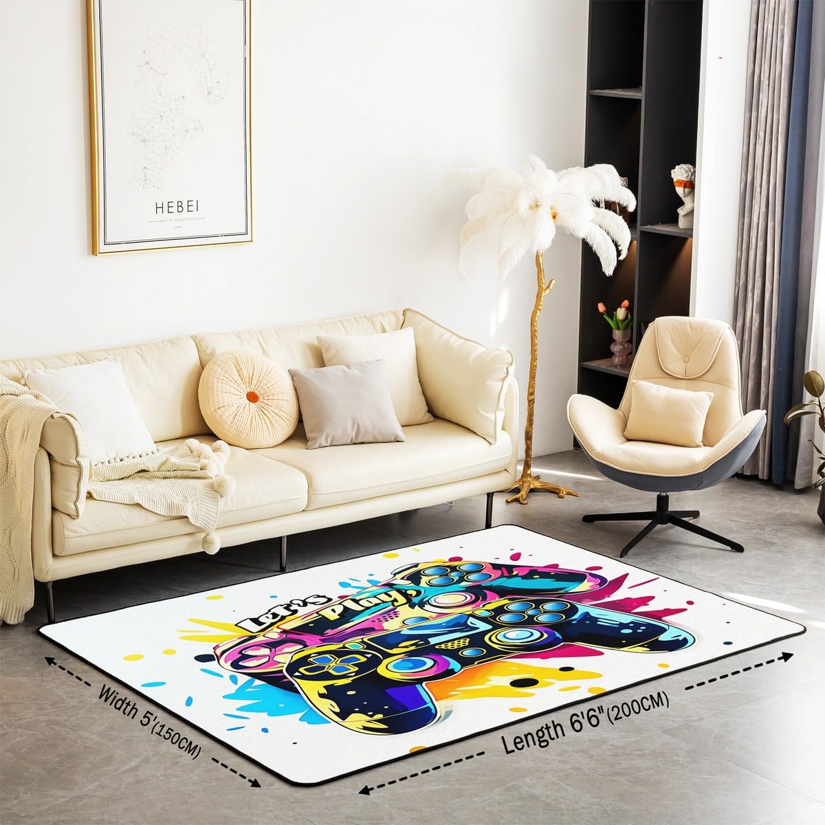 Loussiesd Dywan do salonu dla graczy, 150 x 200 cm, gamingowy dywan akcentujący dla chłopców, dziewcząt, nastolatków, nowoczesny kontroler konsoli do gier, wewnętrzna mata podłogowa, joystick, surowa