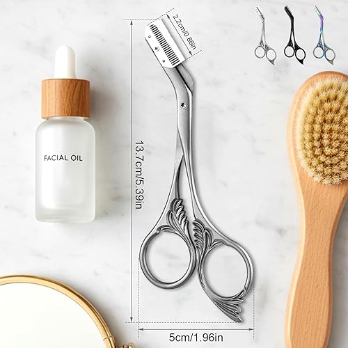 Miniatura 6 de Tijera recortadora de cejas con peine, tijeras de cejas para mujeres, cortador de cejas de precisión de acero inoxidable, herramienta de maquillaje