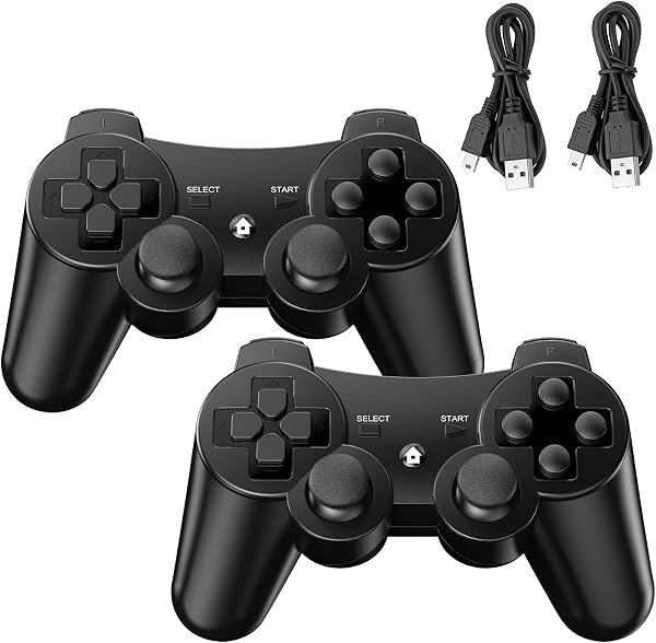Diswoe Mando PS3, 2 Pack Mando Inalámbrico para PS3, Wireless Bluetooth Controlador con Doble Vibración, Gyro Axis, Mando Recargable PS3 Gamepad Joystick con 2 cables de carga - 1