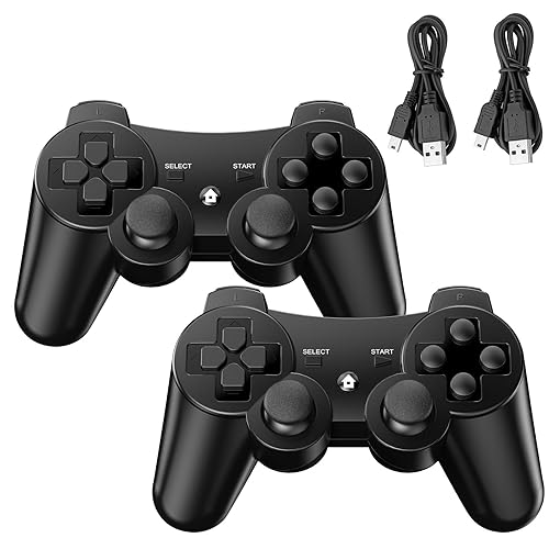 Diswoe Controllers for PS-3, Wireless PS-3 Controller 2 Pack, Bluetooth Gamepad Joystick, Double Vibrating Controller for Play_station 3 with 2 USB