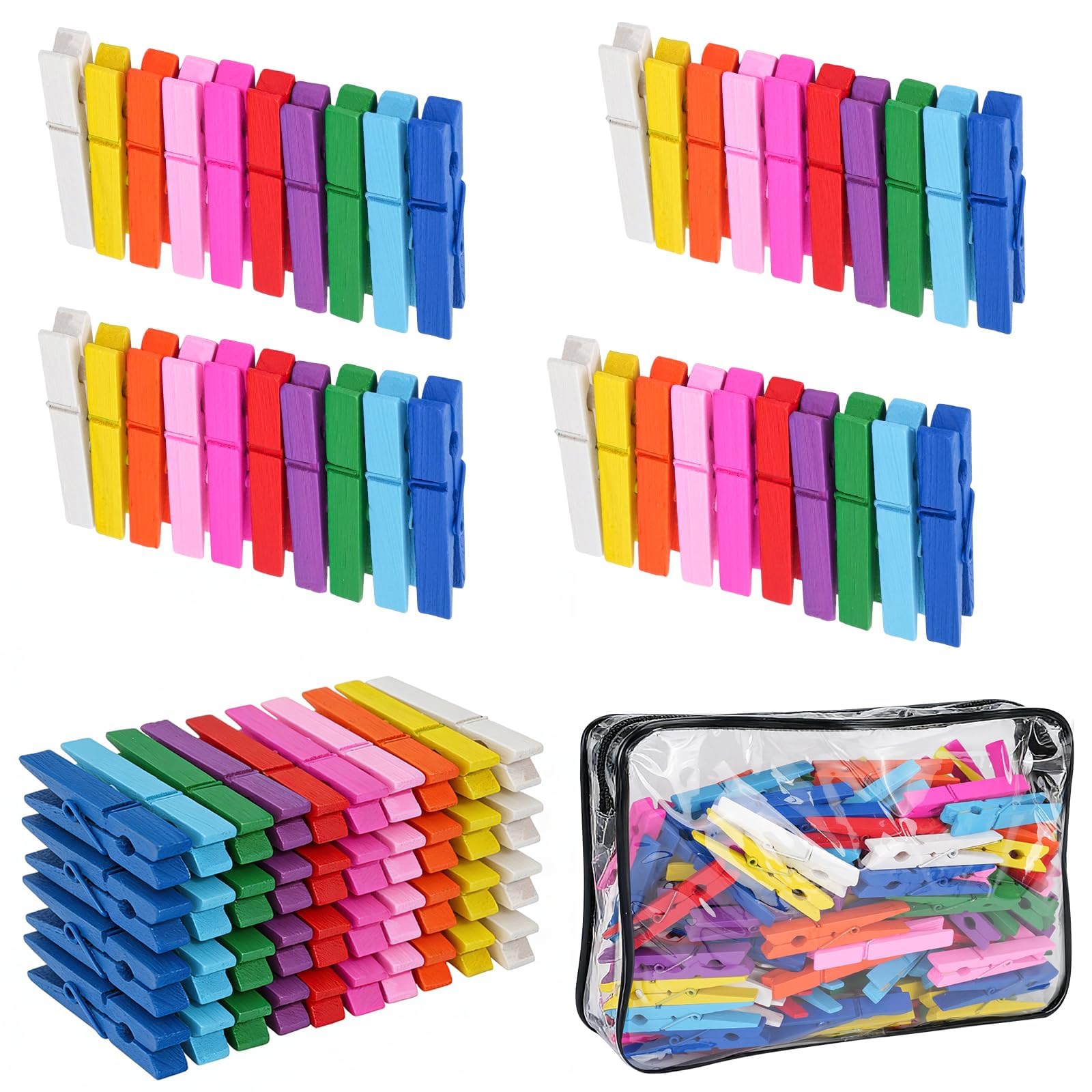 IBEQUEM 150PCS Clothespins Bulk, Colorful Clothespins, Clothes Pins Wooden, Heavy Duty Clothes Pins Clips with Springs for Hanging Clothes, Towels, Crafts, Picture, Air-Drying Clothing Pin Set