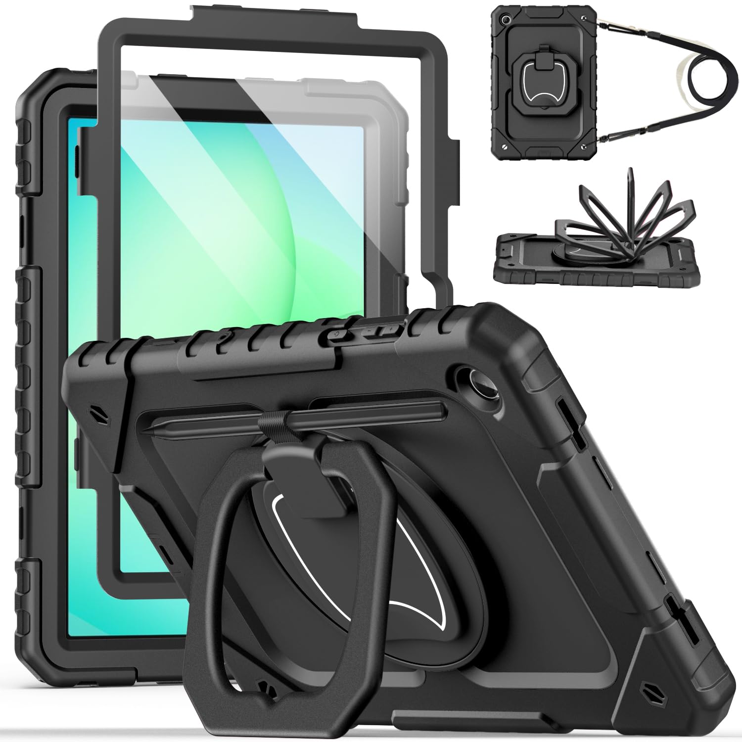 Case for Samsung Galaxy Tab A11 Plus 11 Inch 2026 (SM-X230/X236/X238), Shockproof Case for Tab A11+ with Screen Protector/Rotating Stand/Pen Holder/Shoulder Strap, Black