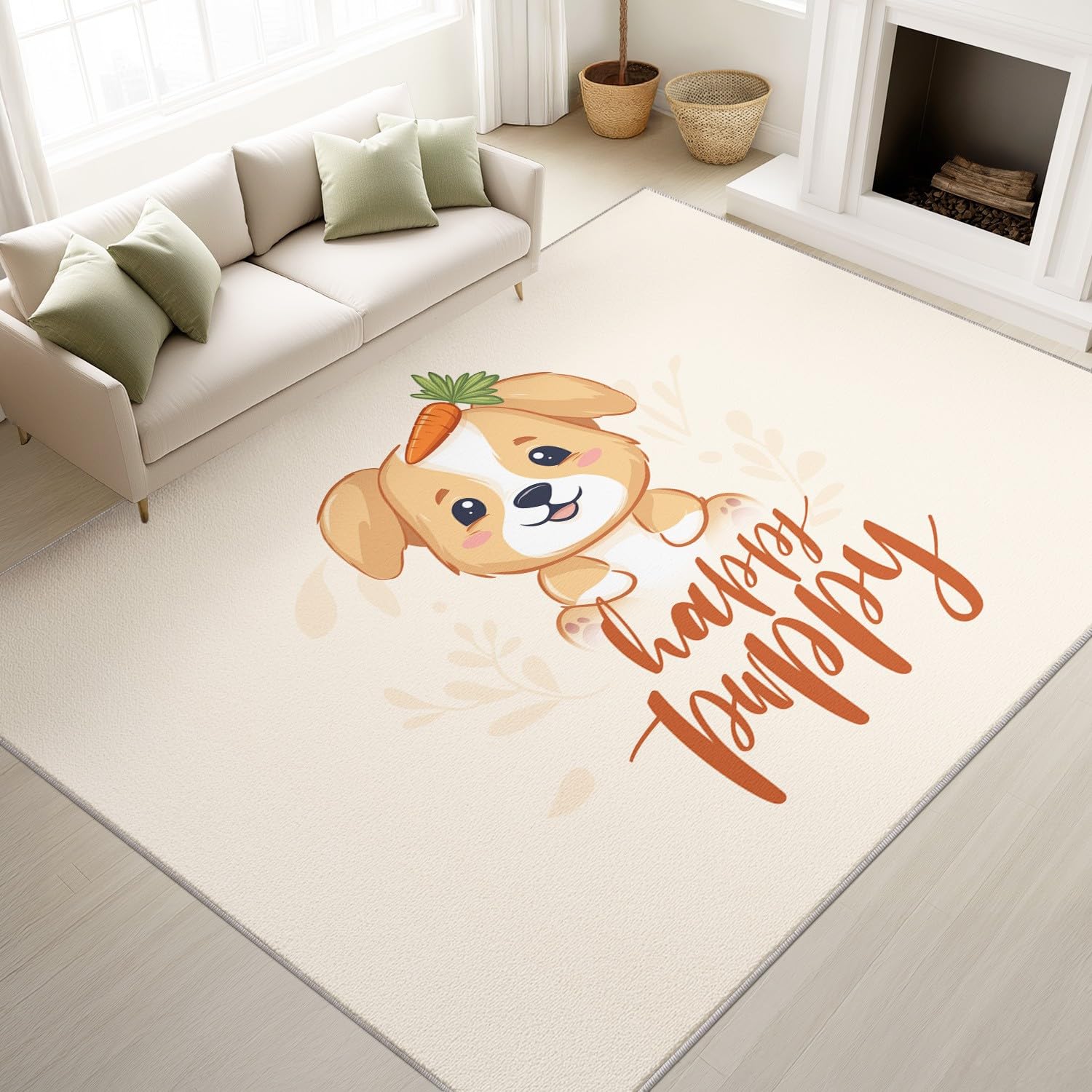 Tapis de salon lavable 80x120 cm à poil bas motif chien