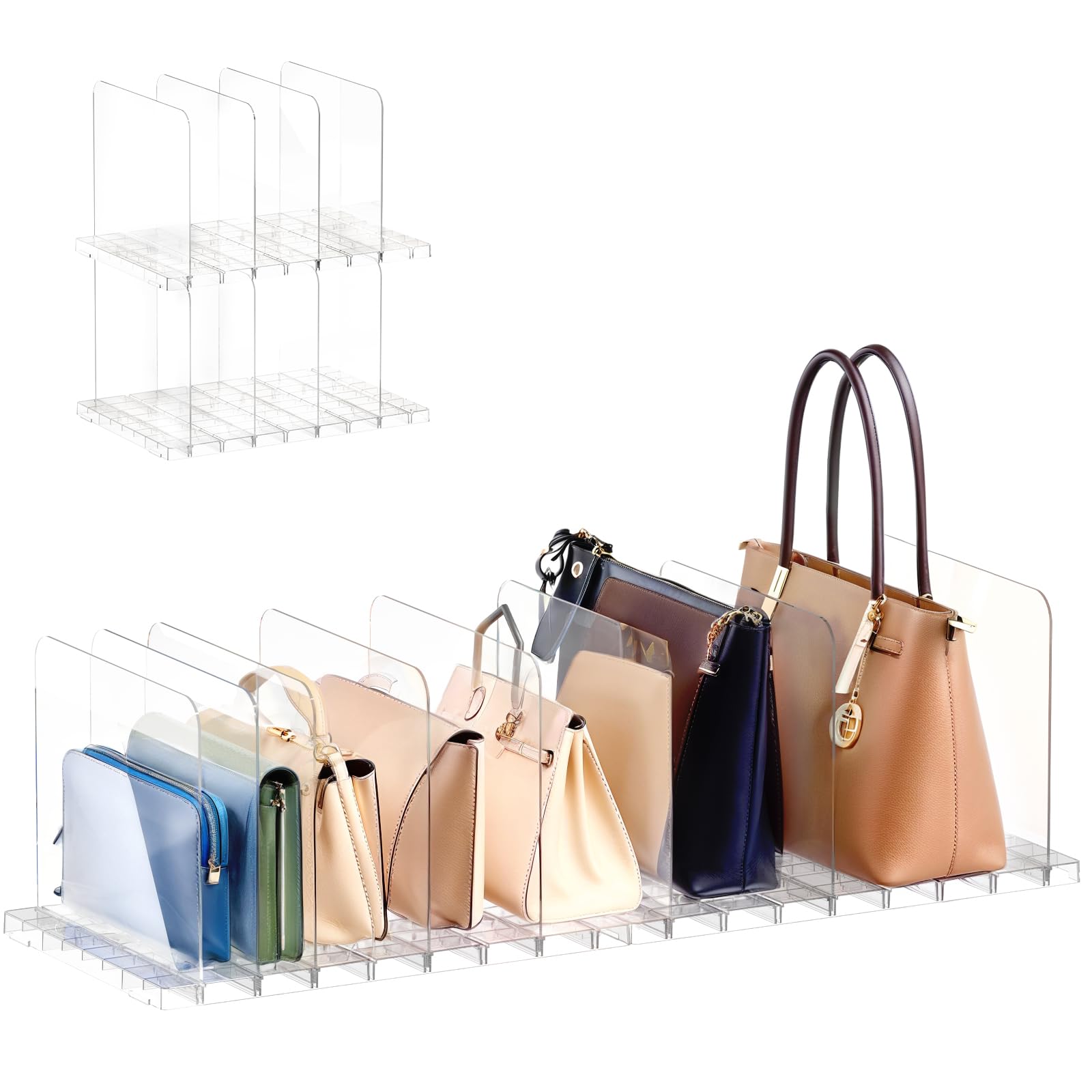 PAVSTINE バッグ収納スタンド 2個セット 間隔調節可能 4仕切り 台座連…