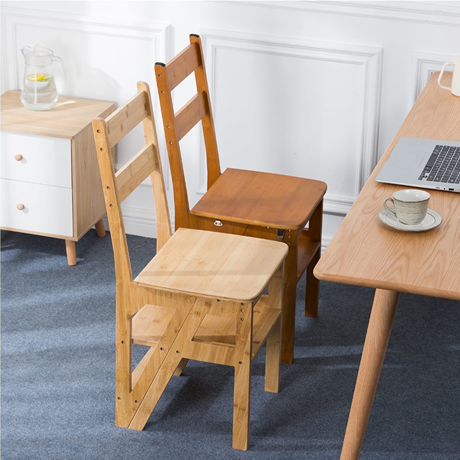 Sgabello scala in legno Sedia da scaletta pieghevole in legno Pieghevole, Pieghevole Pieghevole Pieghevole Anti-slip Stepladder Biblioteca multifunzione Steckshelf Plant Stand Plant Stand - Blu-Verde