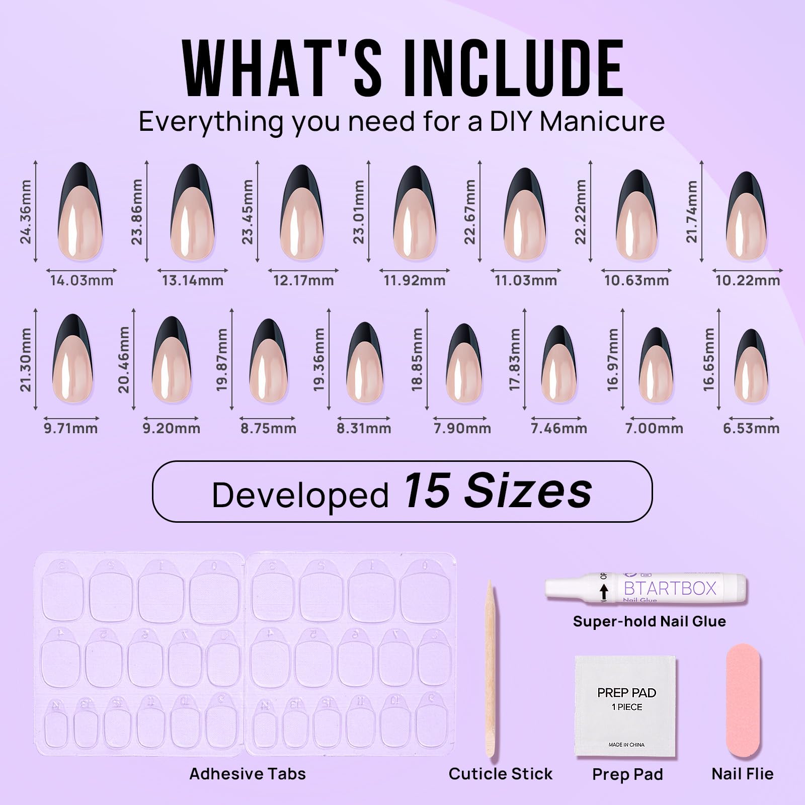 BTArtbox Press On Nails French Tips - 32 Pcs Short Square False Nails With Nail Glue and Adhesive Nail Tabs, No Fade Out Stick On Nails in 16 Sizes, Soft Gel Fake Nail for Women, Classic White — view 184
