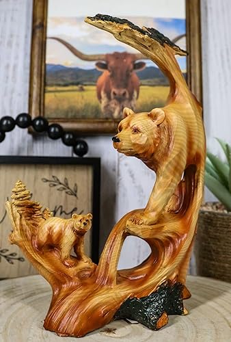 Miniatura 9 de Ebros Gift Naturaleza Rústica Vida Silvestre Oso Negro con Cachorro Roaming Los Bosques de Pinos Paisaje Tallado de Madera Sintética Figura Recorte
