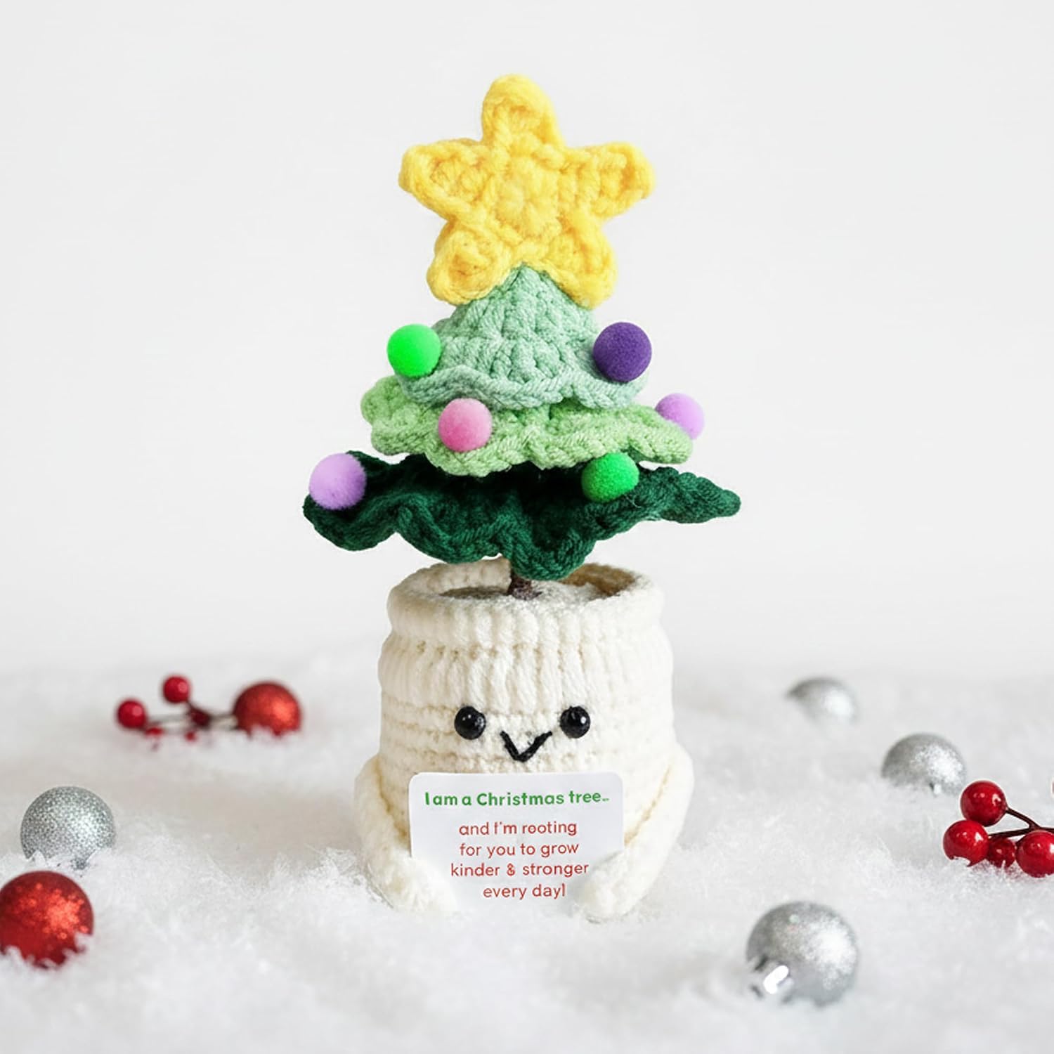 KatchOn, Positive Christmas Crochet Tree | Desk Christmas Decorations for Office, | Winter Gifts, Crochet Inspirational Gifts | Crochet Stocking Stuffers | Emotional Support Crochet