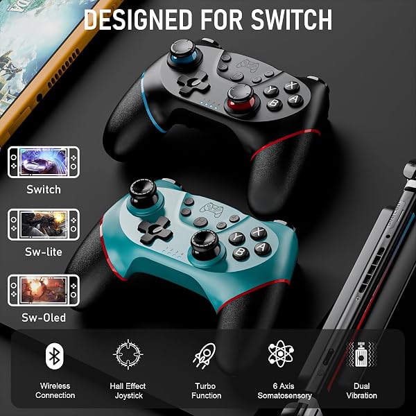 Etpark 2 Pack Controller per Switch, Bluetooth Gamepad per Switch/Switch 2/Lite/OLED, Pro Controller con Hall Joystick, Wake up, Vibrazione, Turbo, 6-Axis Gyro, Pulsante Programmabile - 3