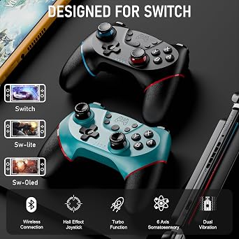 ETPARK 2 Stück Switch Controller für Switch/Switch 2/Switch Lite/Switch OLEDController für Switch mit Doppel VibrationSwitch Pro Controlle.r mit AufwachenHall Joystick6 Achsen GyroTurbo