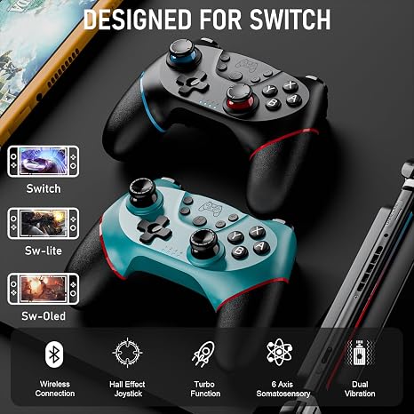 ETPARK 2 Stück Switch Controller für Switch/Switch 2/Switch Lite/Switch OLEDController für Switch mit Doppel VibrationSwitch Pro Controlle.r mit AufwachenHall Joystick6 Achsen GyroTurbo