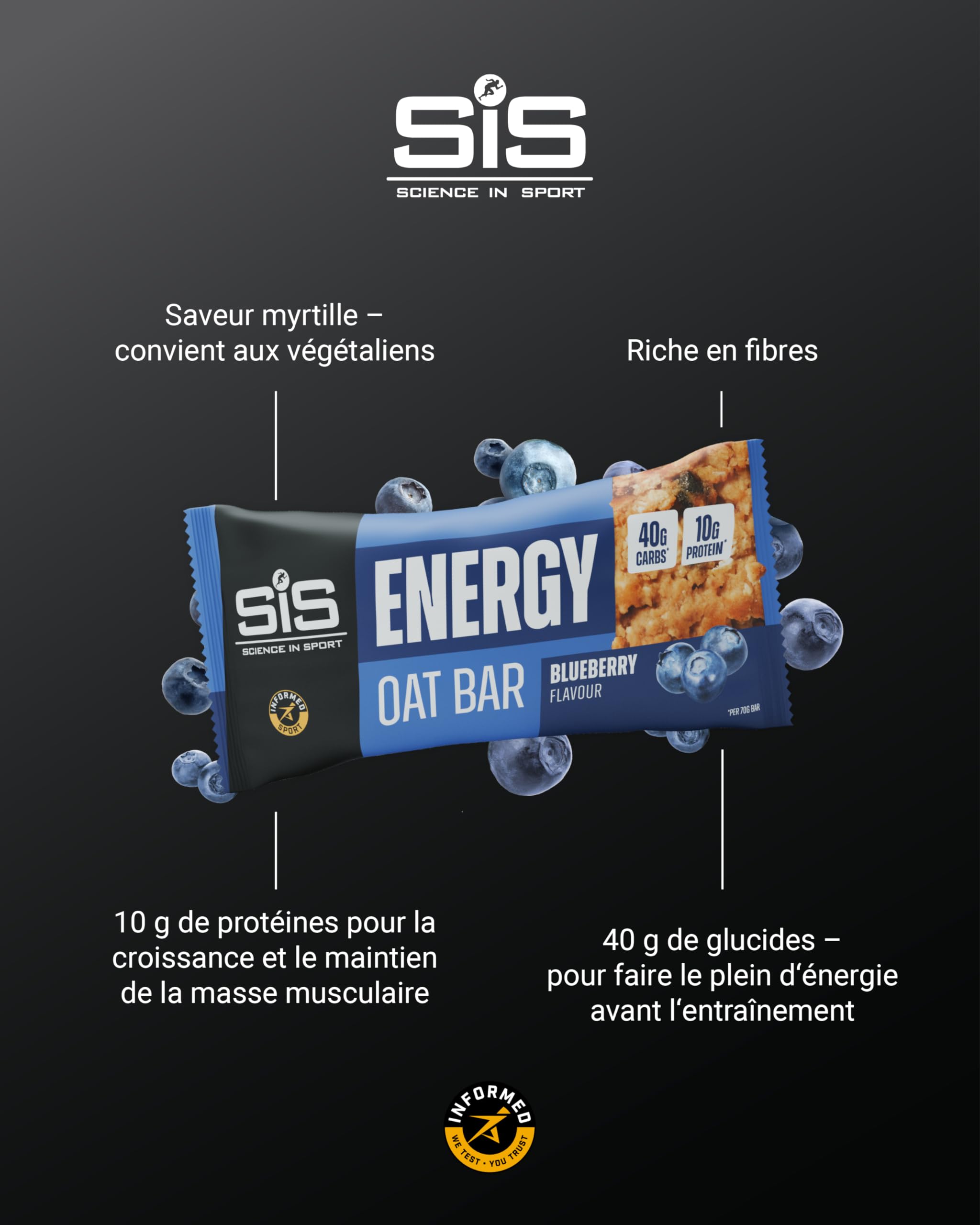 Science in Sport Barretta Energetica all’Avena 70g 12 Pezzi Mirtillo – Con 40g di carboidrati e 10g di proteine, snack gustoso per l’allenamento