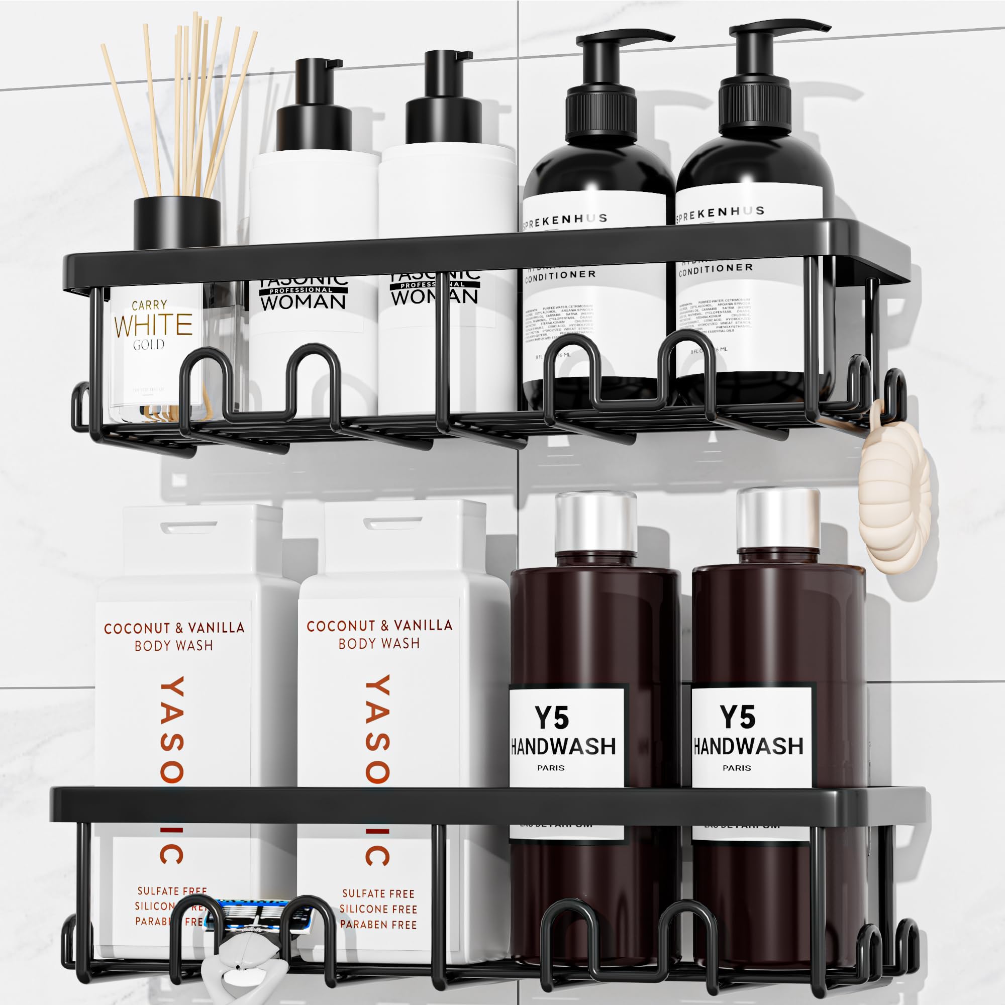 YASONIC Shower Caddy Adhesive, Rustproof Shower Organizer, Wall Shower Rack