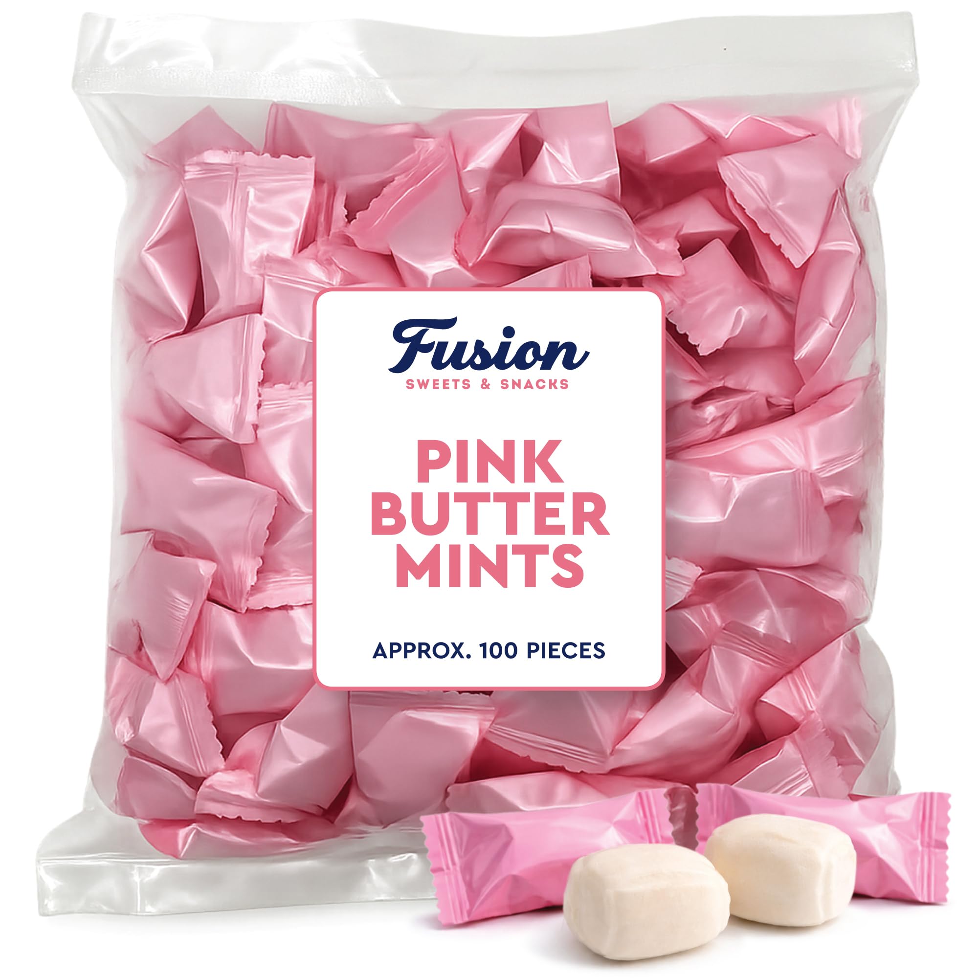 Pink Buttermints, 100 unidades, envueltos individualmente, dulces para baby shower | Sabor clásico a menta mantecosa, ideal para revelaciones de género, bolsas de golosinas y fiestas de bienvenida para bebés