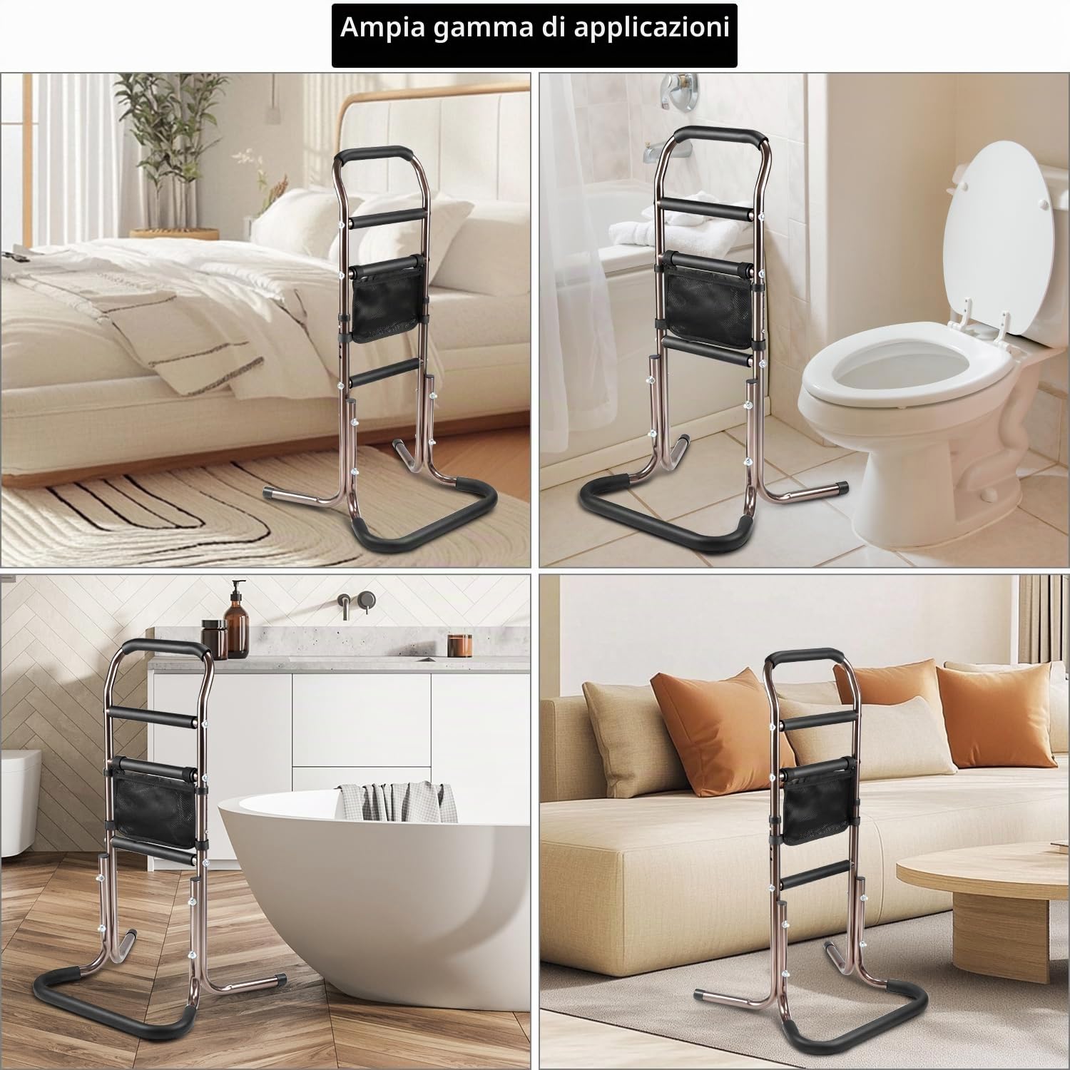 QWORK® Ausilio per posizione eretta, aiuto per stare in piedi regolabile con borsa portaoggetti, per mobilità e vita quotidiana