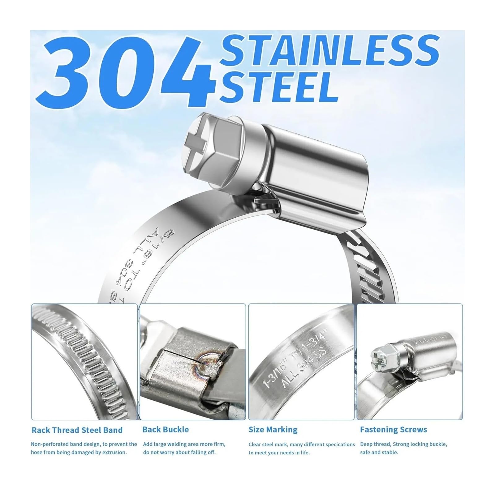 Abrazaderas de manguera de acero inoxidable 304, 8-70mm, engranaje helicoidal ajustable, Mini abrazadera de tubo de Metal, línea de combustible, tubo resistente(12pcs 32-50mm)