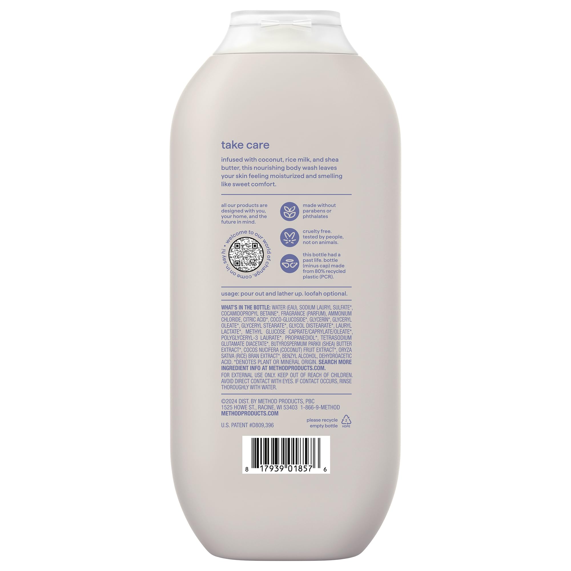 Yöntem Vücut Yıkama, Basitçe Besler, Hindistan Cevizi, 18 Fl Oz
