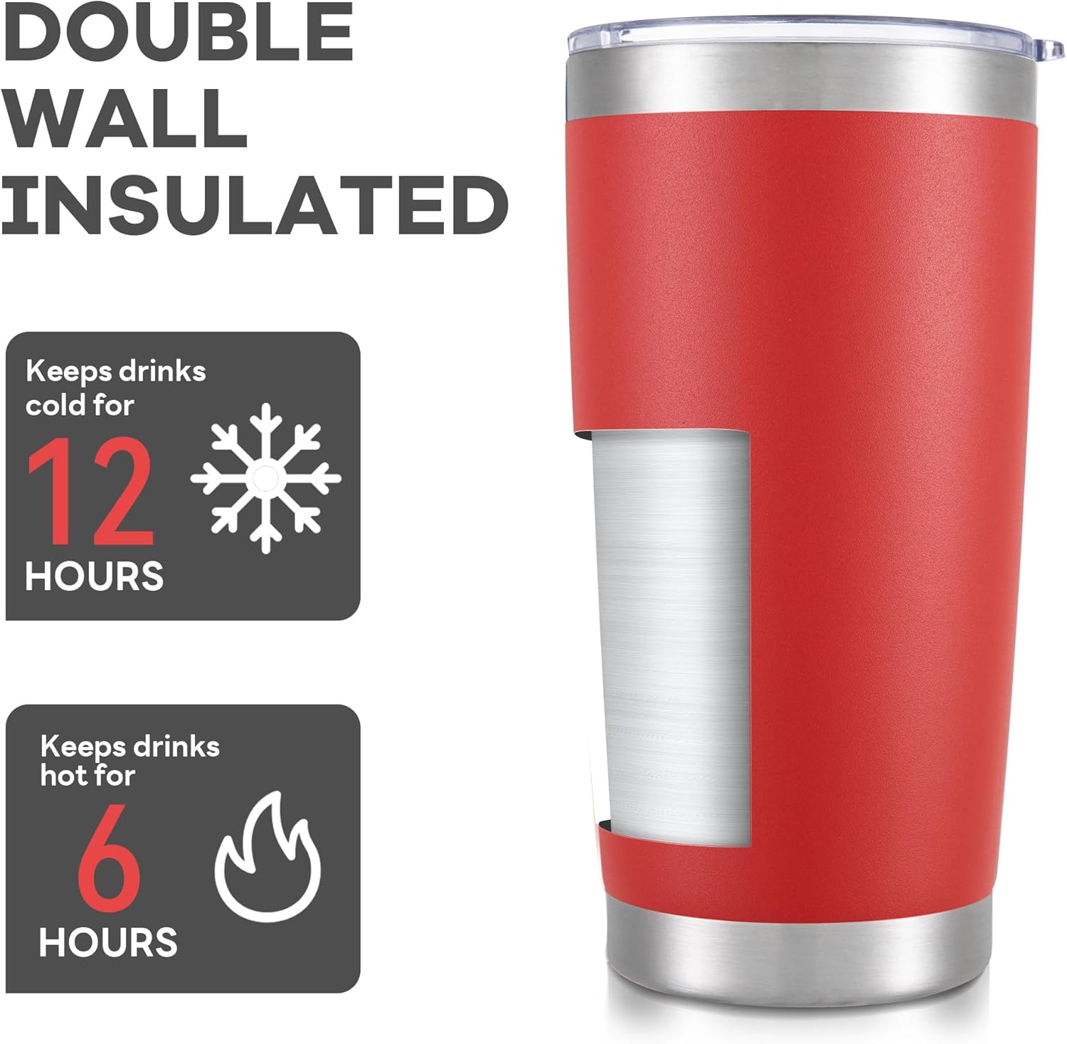 20 oz Tumbler with Lid Stainless Steel Double Wall Vacuum Insulated Tumblers Powder Coated Cups Travel Mug Keep Drinks Cold and Hot, Wine Red - Image 3