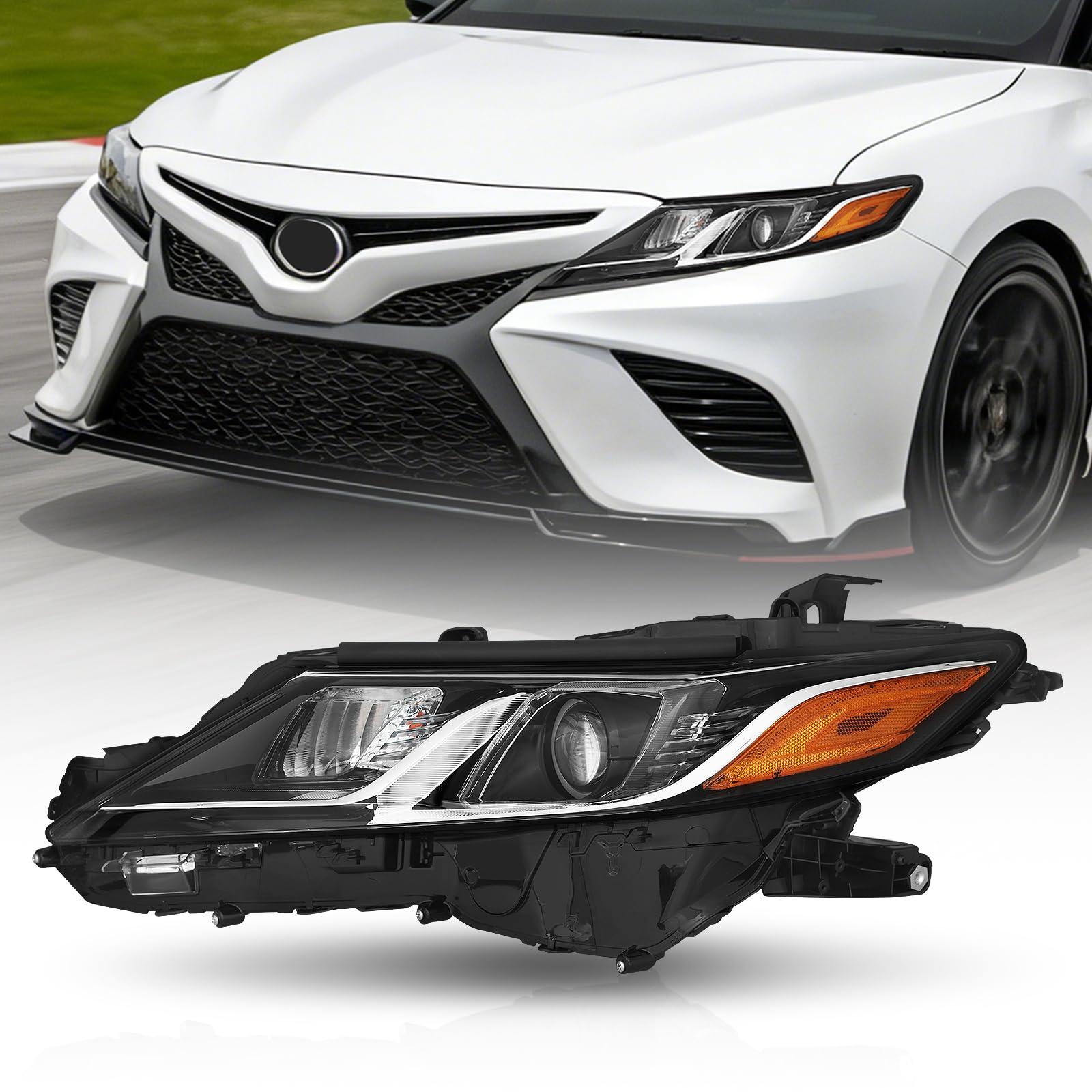 JFN Headlight Compatible with 2018 2019 2020 2021 2022 2023 2024 Toyota Camry L LE SE Chrome Housing 81150-06C40 TO2502277(Drive SIde(Left))