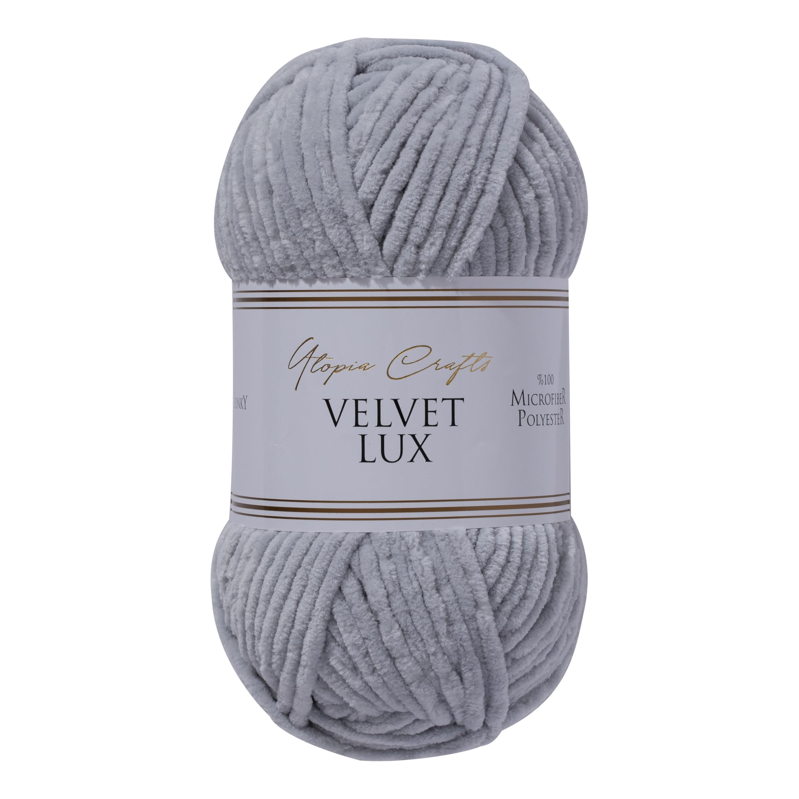 Utopia Crafts Velvet Lux Chenille Super Soft Chunky Yarn for Knitting and Crochet 100g (Grey)