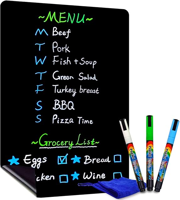 CUHIOY Magnetic Blackboard for Fridge, Kitchen Chalkboard, 17x11"Fridge Notepad, Dry Erase Planning Board for Memo, Weekly Meal Planner, Shopping List,to-do List, 3 Chalk Markers & Cleaning Eraser