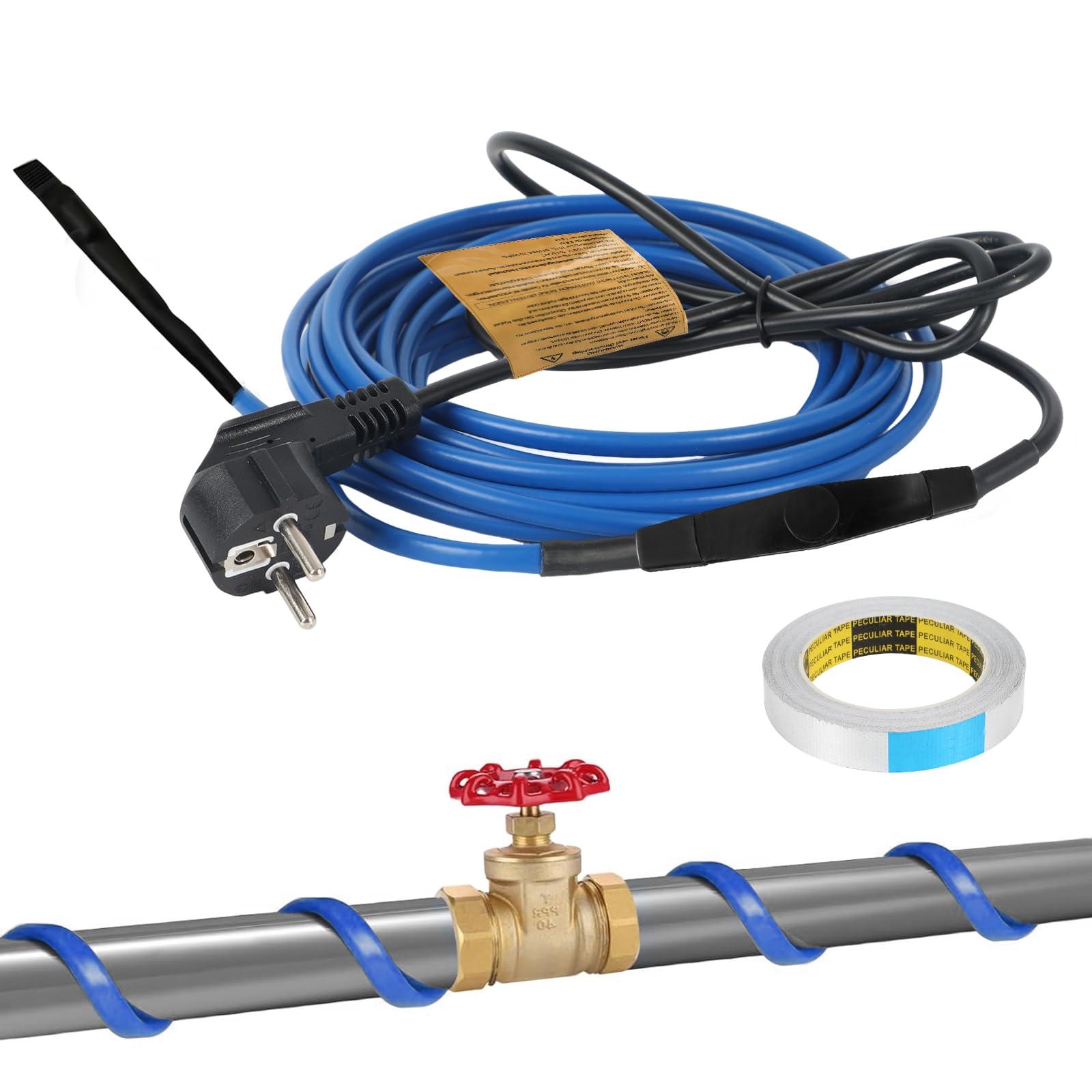 Kabel grzewczy chroniący przed zamarzaniem, 5,5 m, 25 W/M, samoregulujący kabel grzejny z termostatem, ochrona przed zamarzaniem, wodoszczelny, kabel grzewczy do rur wodnych, rynien dachowych, roślin
