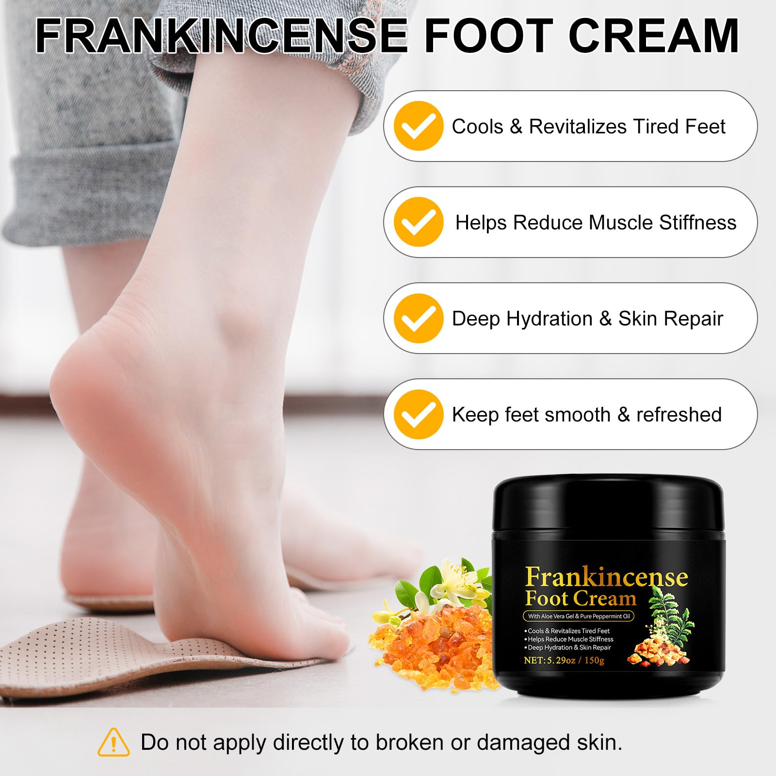 Crème pour Pieds Fatigués - Soin Réparateur à l‘Encens et Menthe Pure, Apaisement Intense de la Voûte Plantaire - 150g