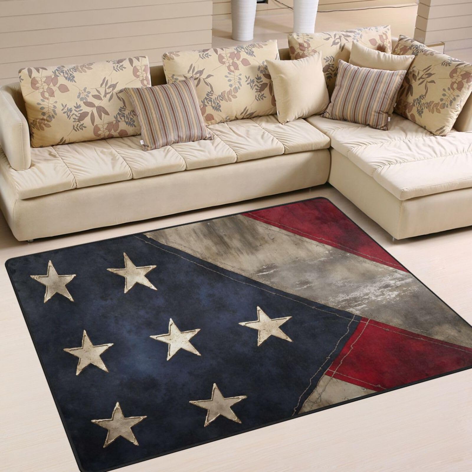 ALAZA Dirty Stylish American Flag Area Rug Rugs for Living Room Bedroom 4'10" x 6'8"