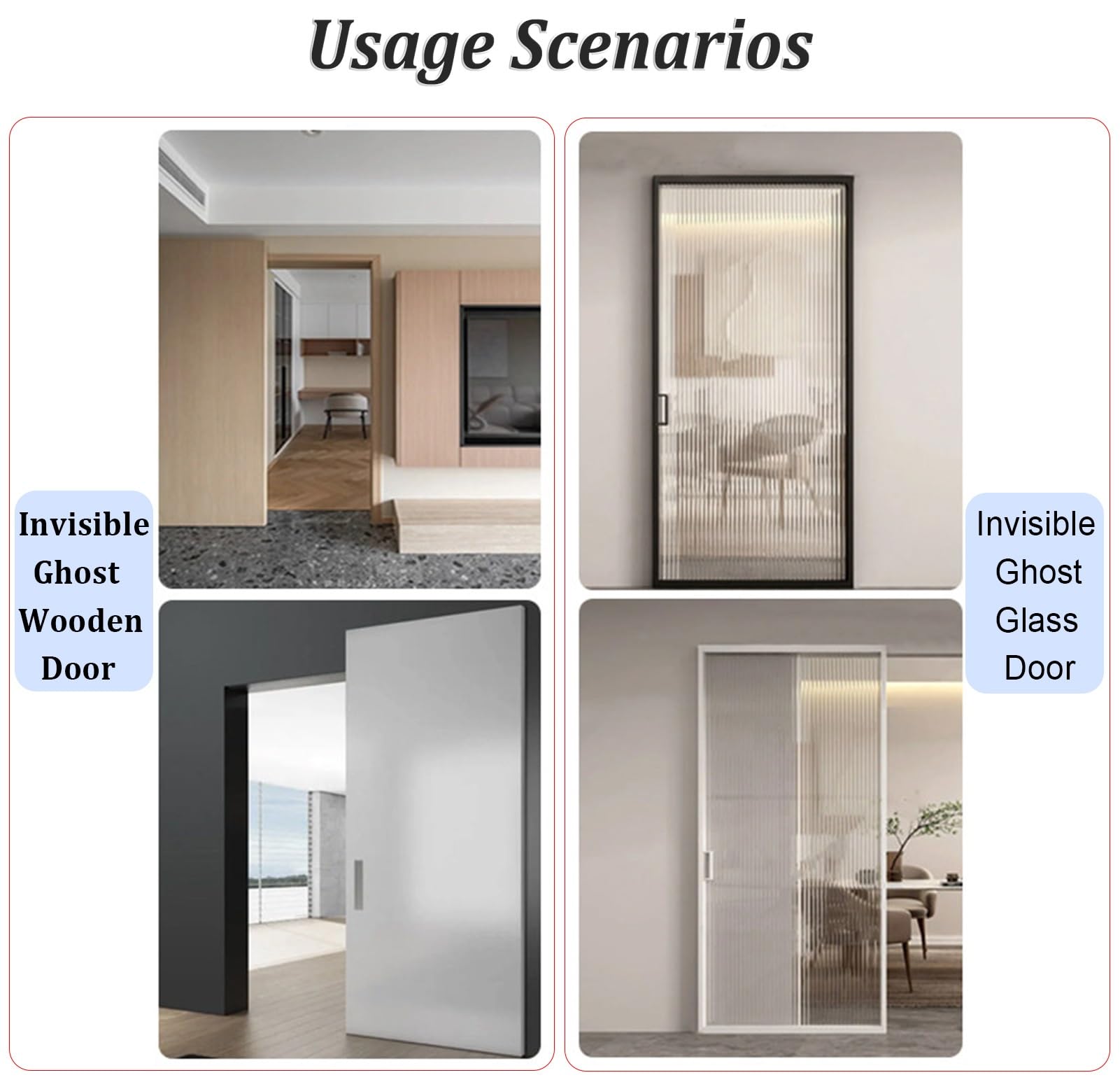 Moderno sistema de herrajes para puerta corrediza de granero, diseño flotante sin rieles, riel de metal, para interiores y exteriores, kit de rieles para una fácil instalación y decoración elegante
