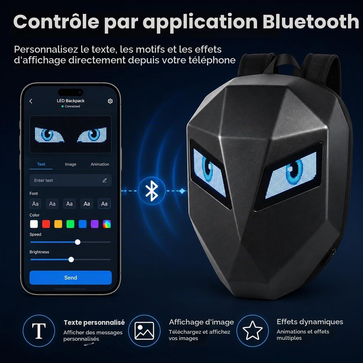 Sac à Dos LED à Coque Rigide 3D, Sac à Dos pour Casque De Moto, Mochila Para Motociclista De Hombre, écran Couleur Programmable, Sac à Dos D'équitation étanche(Piles Non incluses)