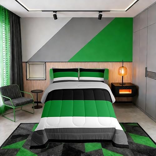 Miniatura 30 de Erosebridal - Juego de edredón con rayas rojas y negras tamaño Queen, juego de ropa de cama con diseño geométrico y estampado de patchwork en blanco