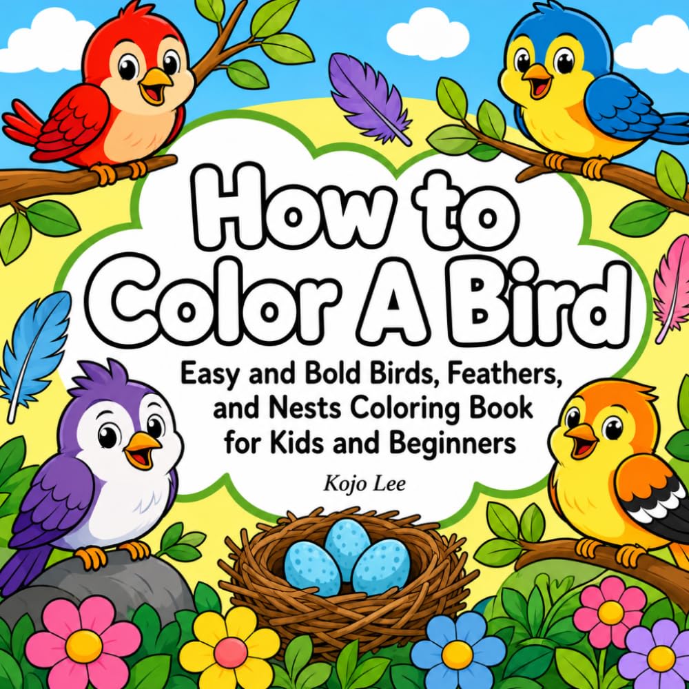 How to Color A Bird: Easy and Bold Birds, Feathers, and Nests Coloring Book for Kids and Beginners