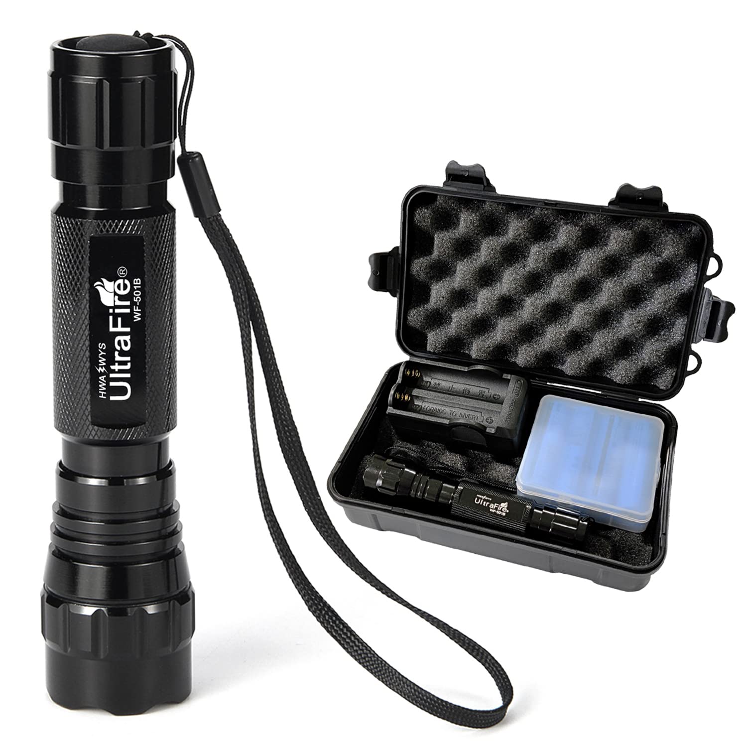 ULTRAFIRELED Mini Flashlight Single Mode Flashlight with 4PCS UFB22 and Charger, Waterproof Super Bright High Lumen Flashlights WF-501B