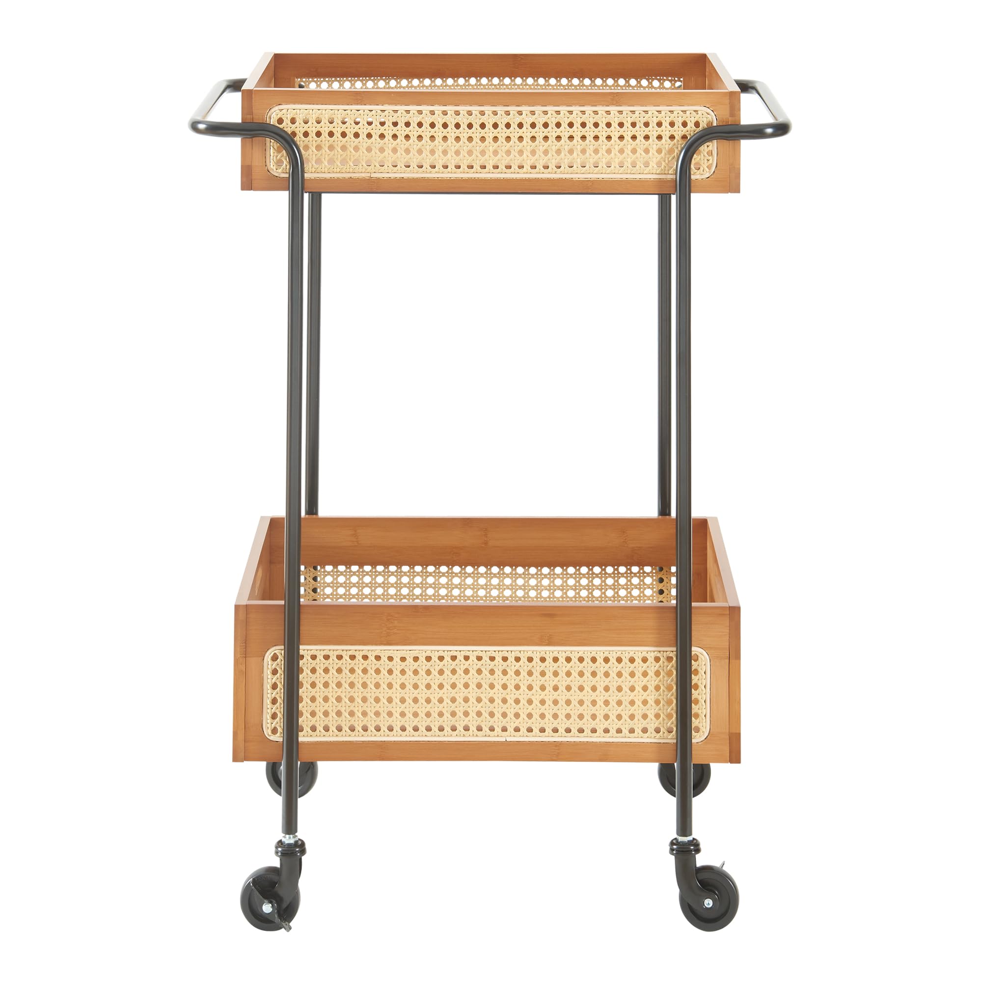 [en.casa] Carro de Servicio Tervola con 2 Cestas Carrito de Cocina Estantería de Baño con 4 Ruedas Multiusos Versátil Resistente Metal/Bambú 81x61x39cm - Negro/Efecto Ratán
