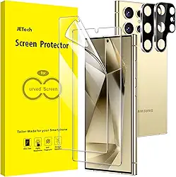 JETech Película Protetor de Tela para Samsung Galaxy S24 Ultra 5G 6,8 Polegadas com Protetor Lente Câmera, TPU Flexível, HD Transparente, 2 Pacotes Cada