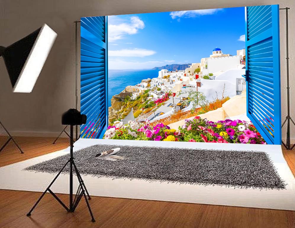 Fondo fotográfico Santorini 210x150 cm blanco y azul miniatura 4